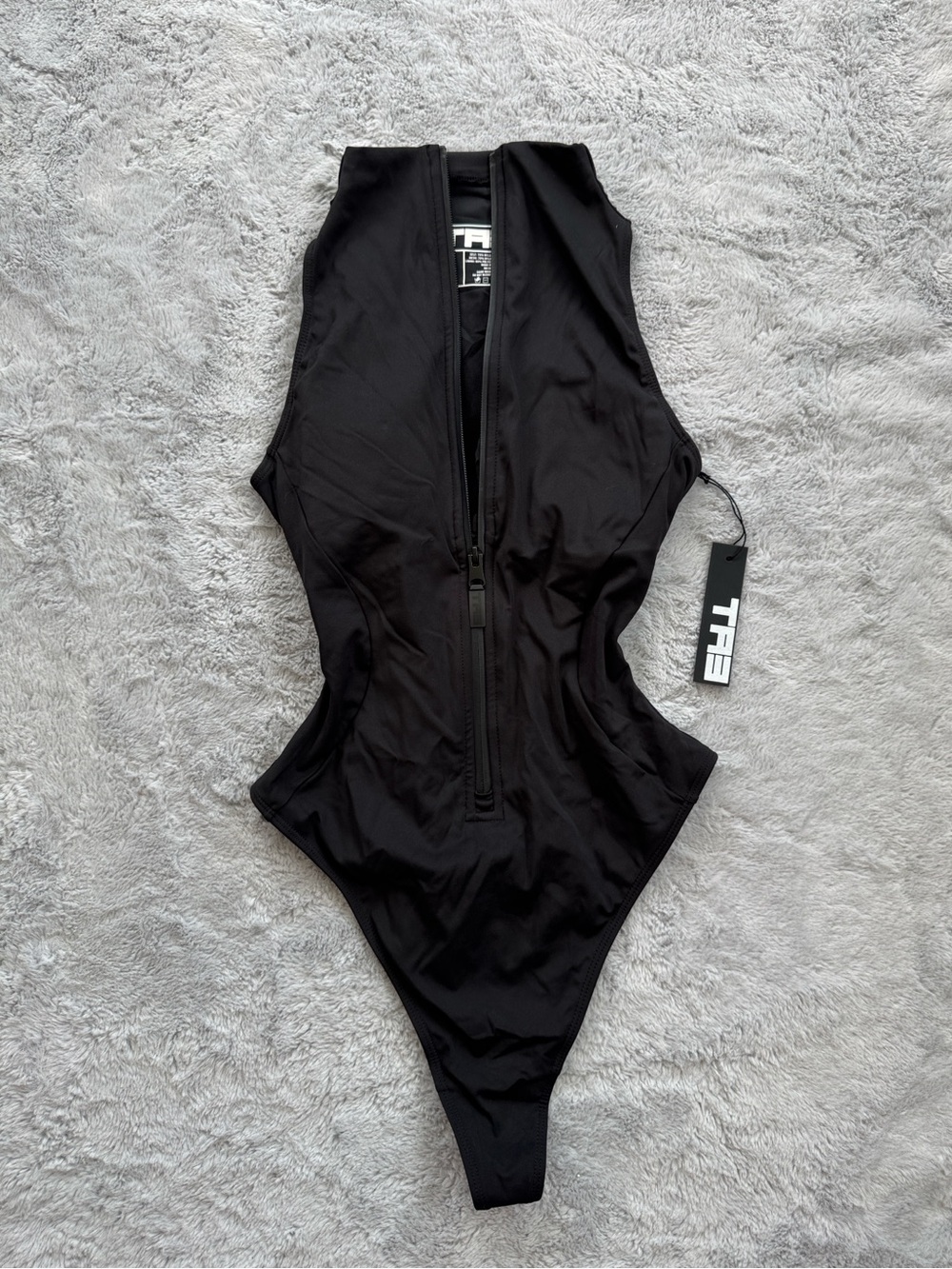 TA3 Sleeveless Surfy Thong Snatched Waist Lace Back Swimsuit Black Medium Reg